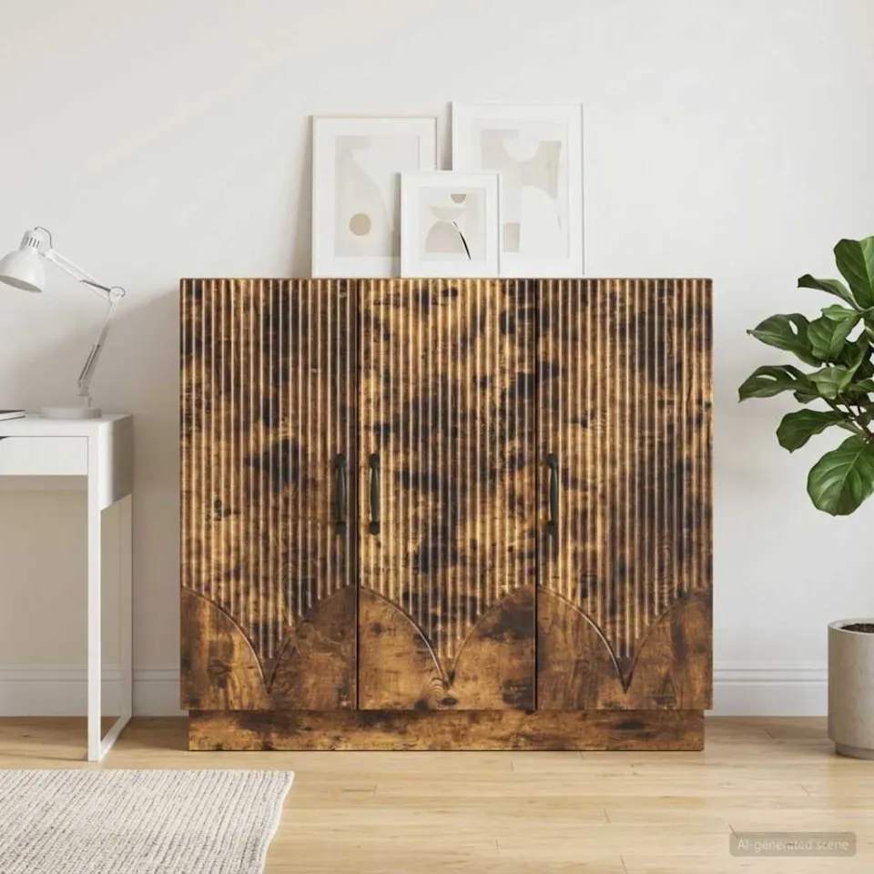vidaXL Dressoir Gerookt eiken 89 x 34,5 x 77 cm Bewerkt hout, foto 3