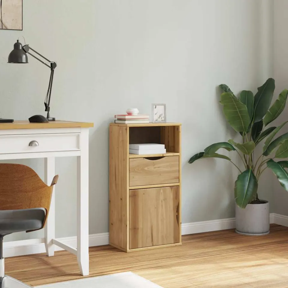 vidaXL Bijzetkast met lade ODDA 40x24x79 cm massief grenenhout bruin, foto 4