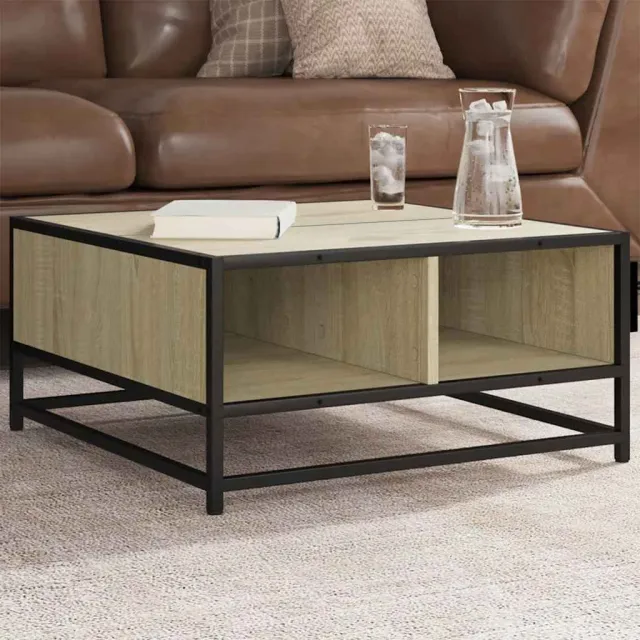 vidaXL Salontafel 60,5x60,5x30 cm bewerkt hout en metaal sonoma eiken Bruin
