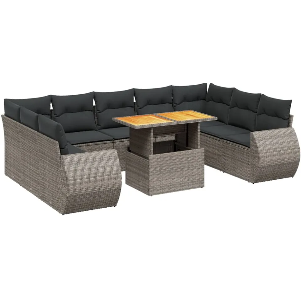 vidaXL 10-delige Loungeset met kussens poly rattan grijs, foto 3