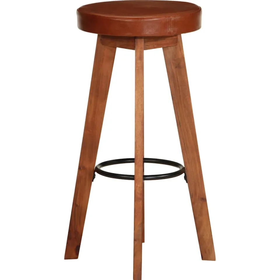 vidaXL Barstoelen 2 st echt leer en massief acaciahout bruin, foto 3