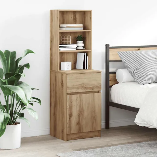 vidaXL Nachtkastje 39x35x125 cm bewerkt hout artisanaal eikenkleur Bruin