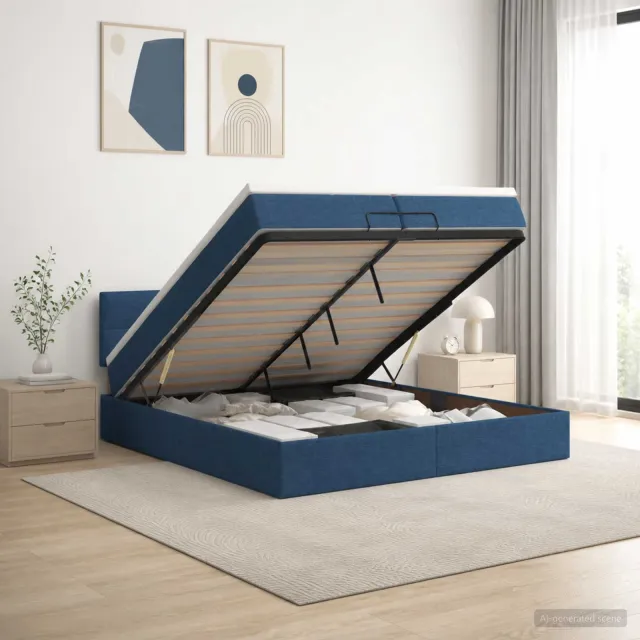 vidaXL Ottoman bed met matras met hoofdeinde Blauw 200 x 200 cm Stof