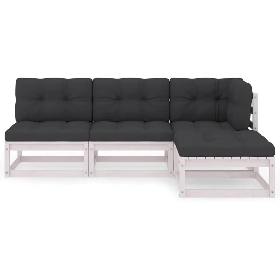 vidaXL 4-delige Loungeset met kussens massief grenenhout Wit
