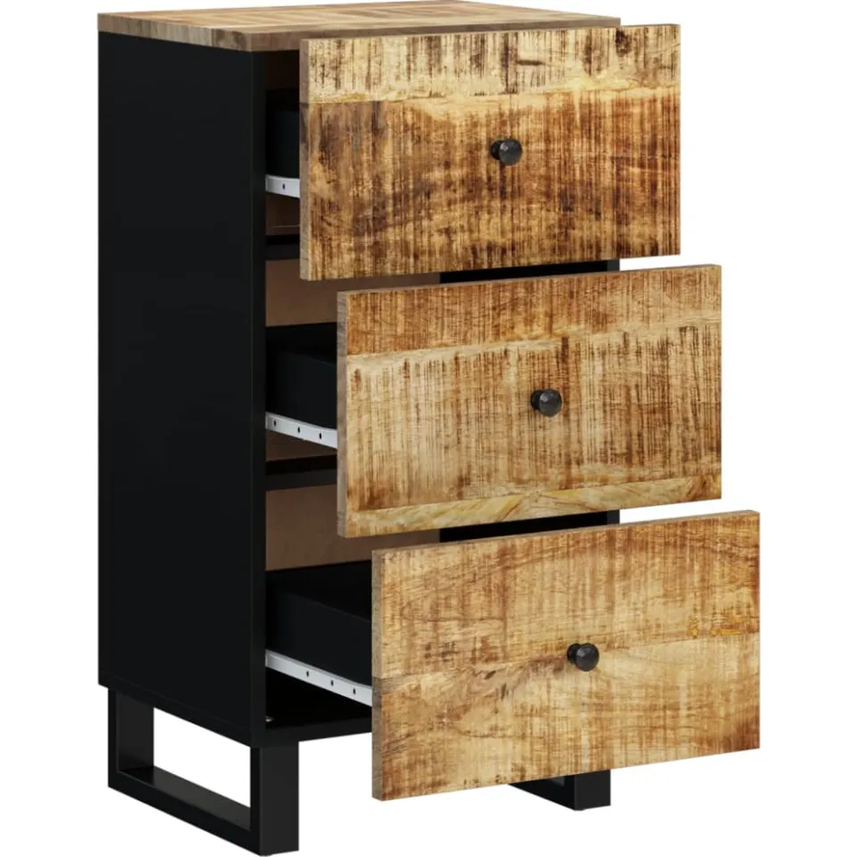 vidaXL Dressoir met 3 lades 40x33,5x75 cm massief mangohout bruin, foto 4