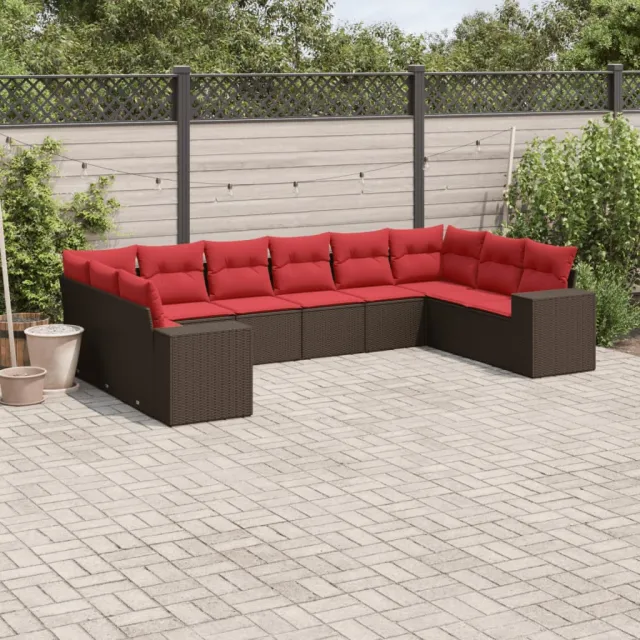vidaXL 10-delige tuinbankset met kussens, bruin polyrotan, foto 2