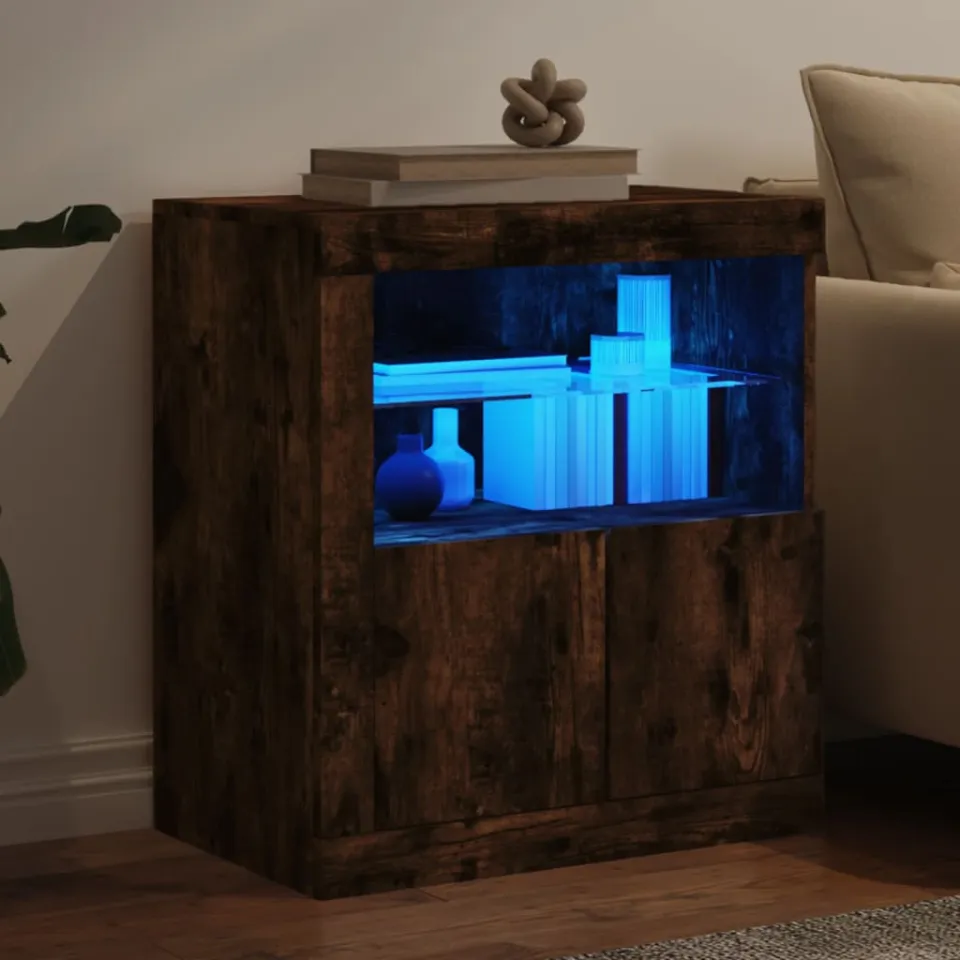 vidaXL Dressoir met LED-verlichting 60,5x37x67 cm gerookt eikenkleur, foto 3