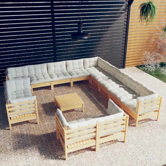 vidaXL 14-delige Loungeset met crèmekleurige kussens grenenhout, foto 2