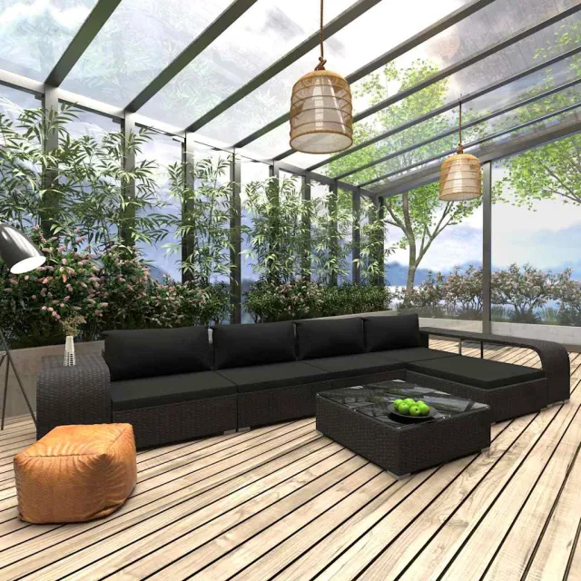 vidaXL 8-delige Loungeset met kussens poly rattan zwart