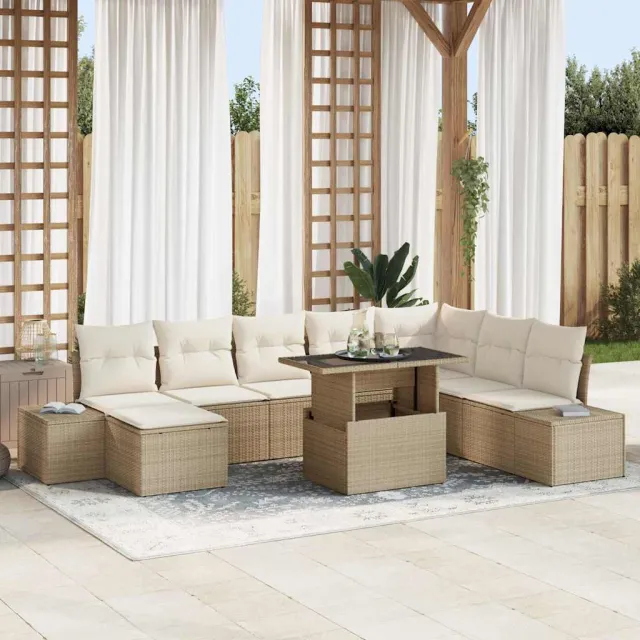 vidaXL Tuin Sofa Set 9 st Beige en Crème poly rattan, foto 2