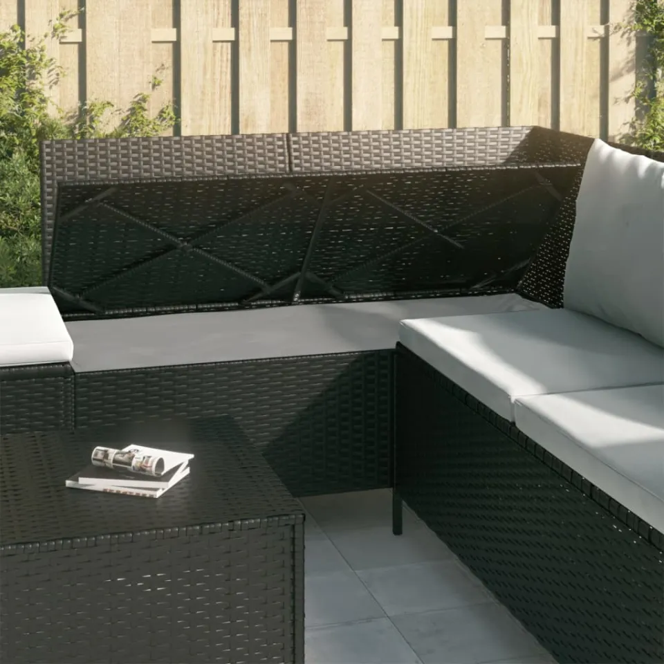 vidaXL 4-delige Loungeset met kussens poly rattan zwart, foto 3