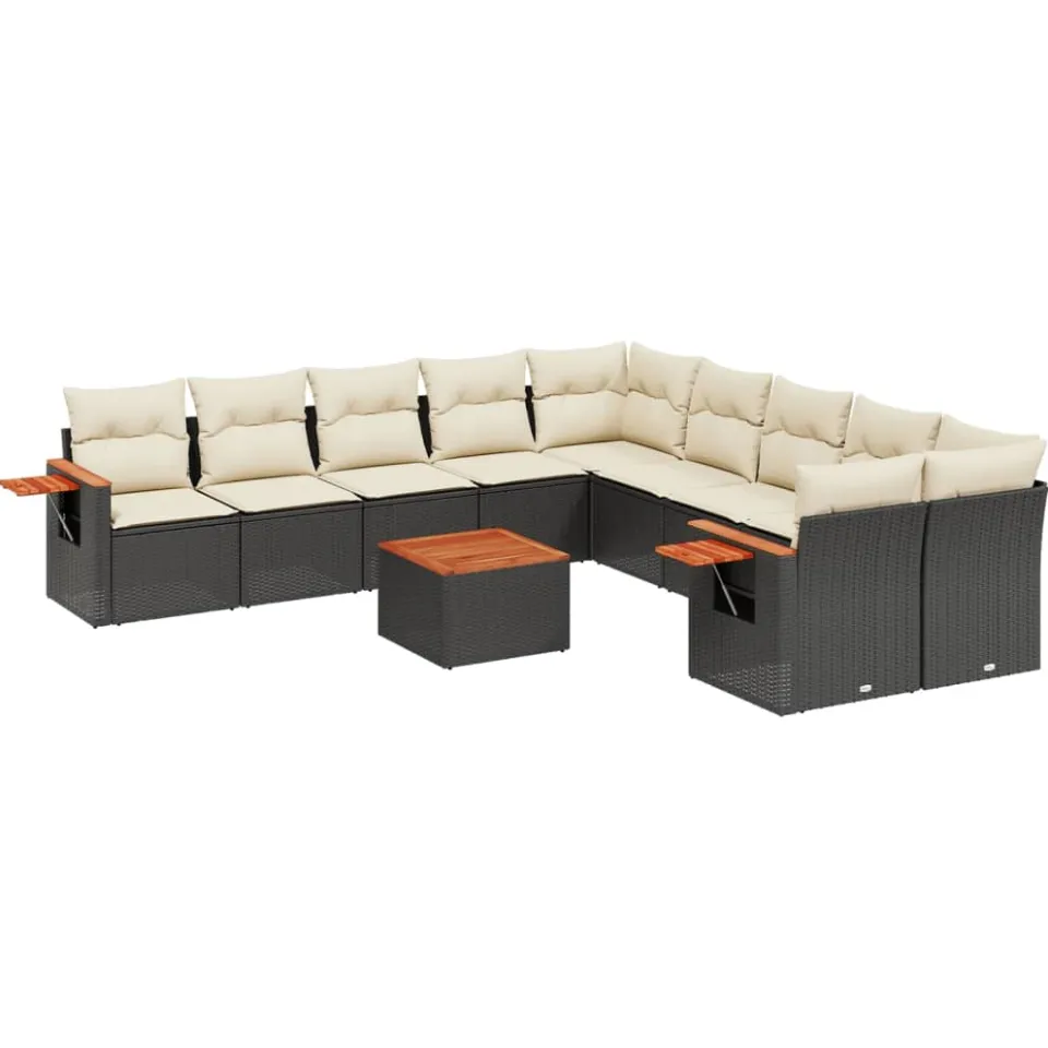 vidaXL 11-delige Loungeset met kussens poly rattan zwart, foto 3