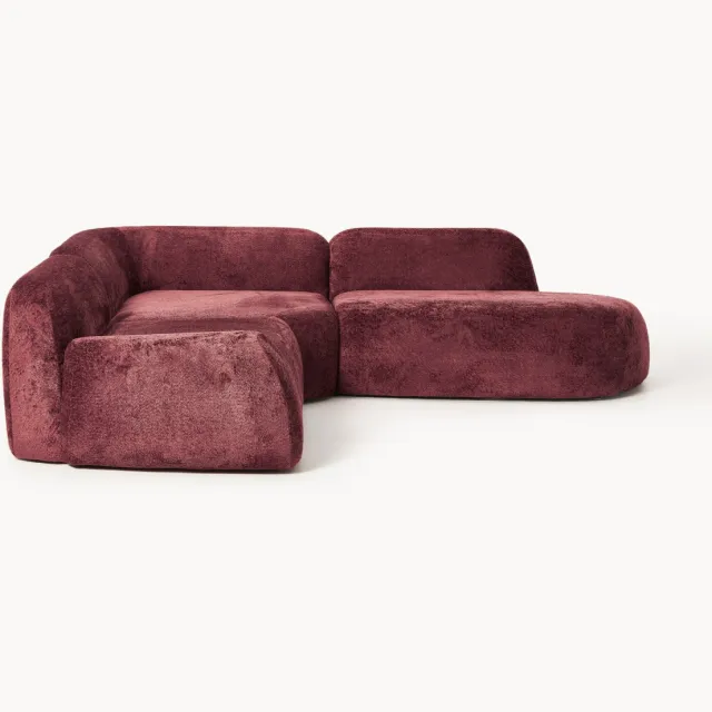 Westwing Collection Modulaire teddy-bouclé hoekbank Wolke (4-zits) met chaise longue Wijnrood