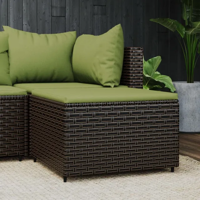 vidaXL Voetensteun met kussen poly rattan bruin, foto 2