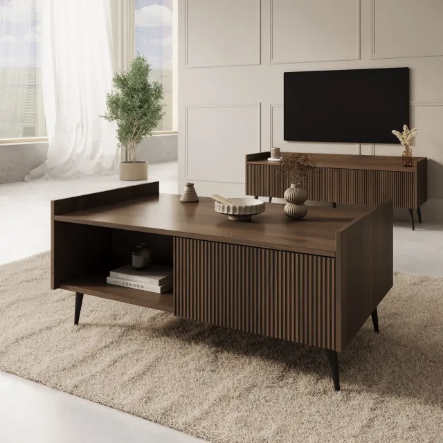 MEUBELLA Asty - Salontafel - Donker eiken - 100 cm Bruin