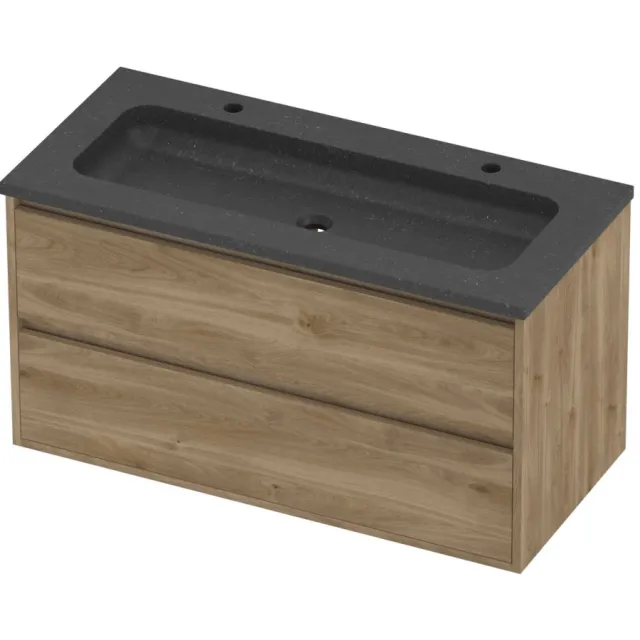 Proline Rollo Badmeubelset Hardsteen Elegant Greeploos 100x46x54 cm Blue Stone Cider Oak Eiken