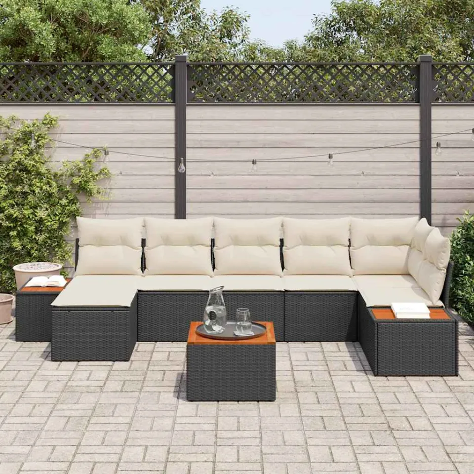 vidaXL Tuinbankenset 8 st Zwart Poly riet, foto 3
