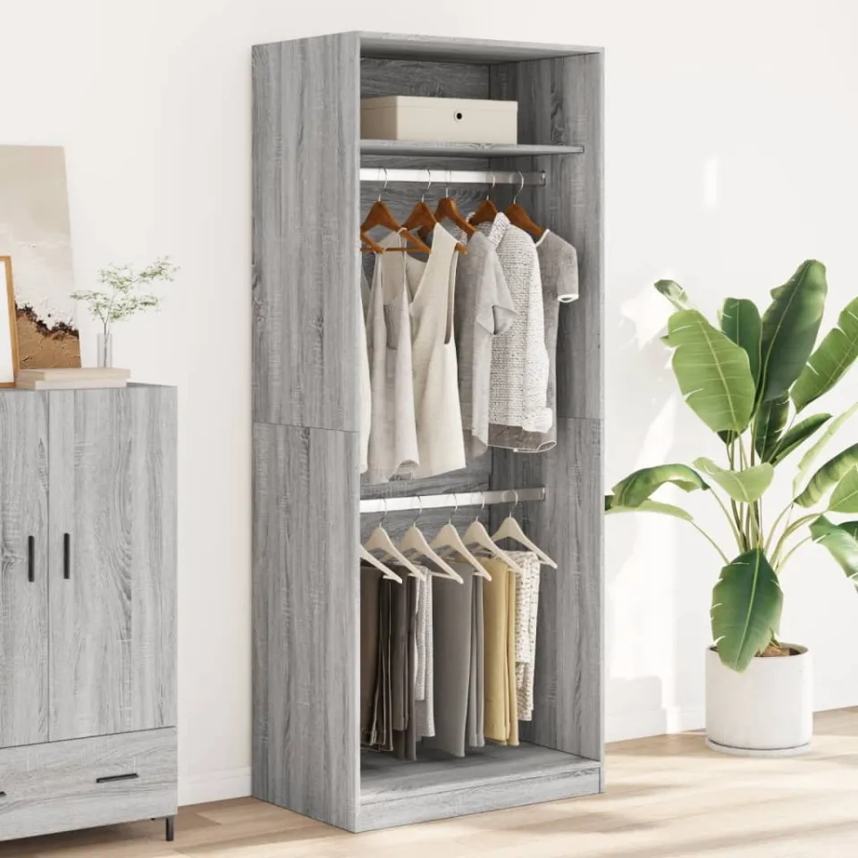 vidaXL Kledingkast 80x50x200 cm bewerkt hout grijs sonoma eikenkleur, foto 2