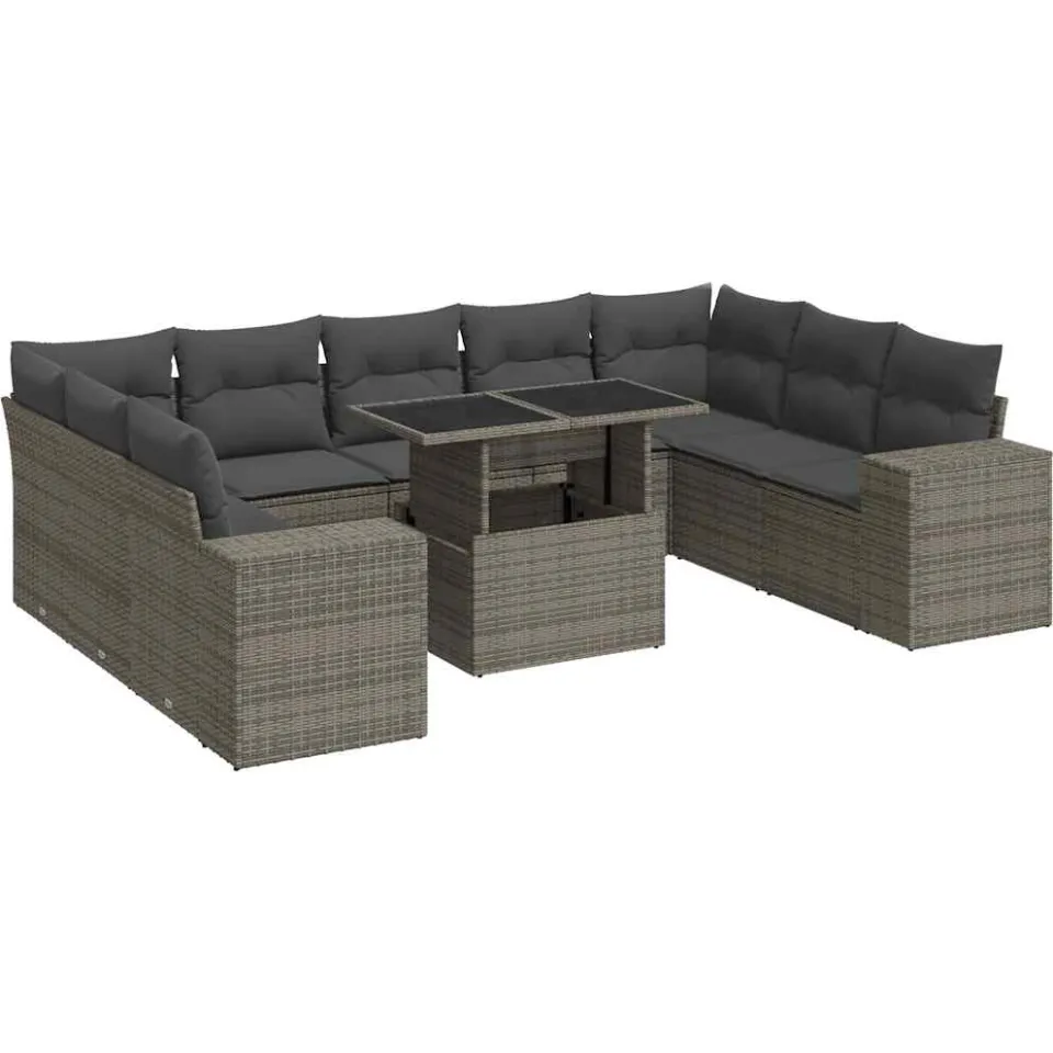 vidaXL 10-delige Loungeset met kussens poly rattan grijs, foto 3
