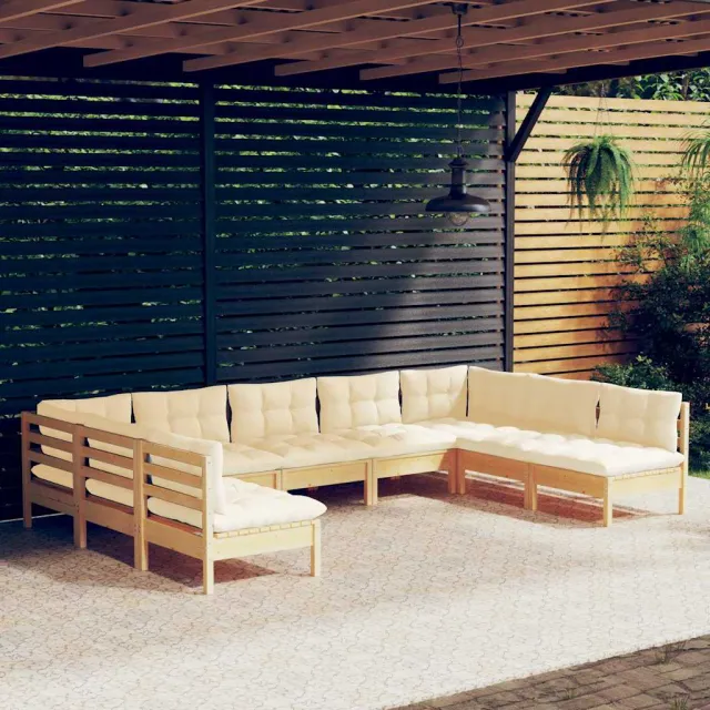 vidaXL 9-delige Loungeset met crèmekleurige kussens massief grenenhout, foto 2