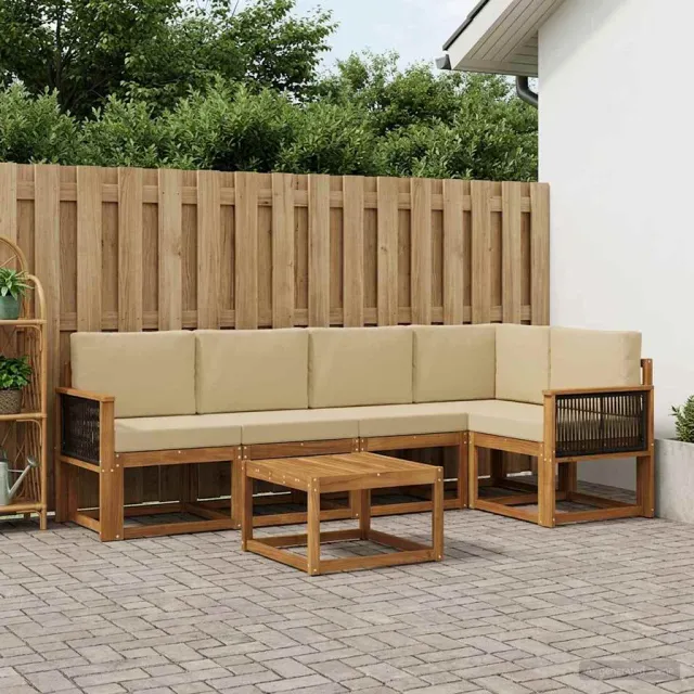 vidaXL Buiten bankenset 6 st 5-zits Natuurlijk en Beige