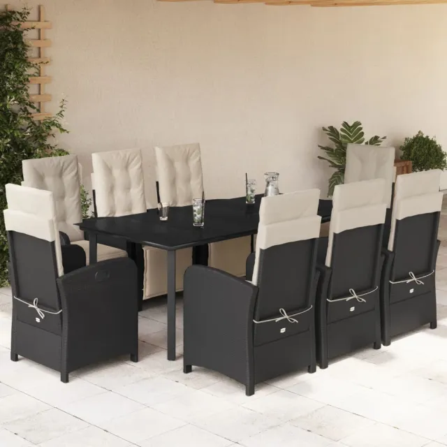 vidaXL 9-delige Tuinset poly rattan zwart