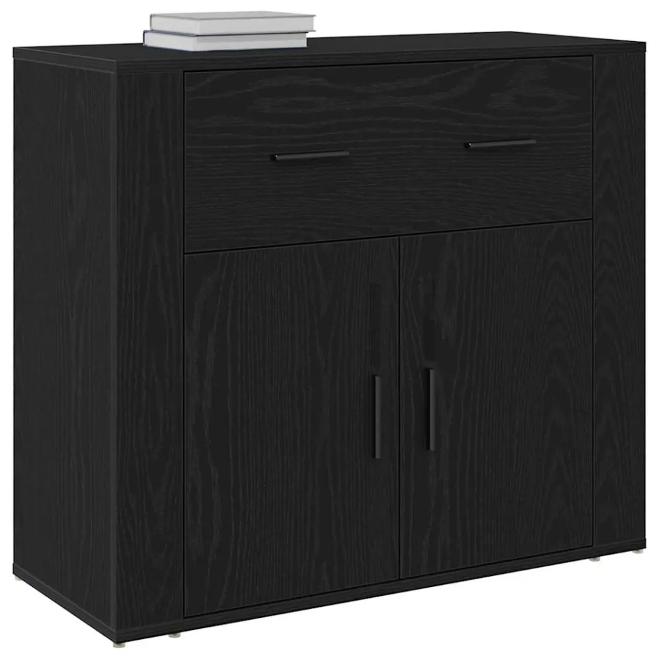 vidaXL Dressoir Zwart Eiken 80 x 33 x 70 cm Bewerkt hout
