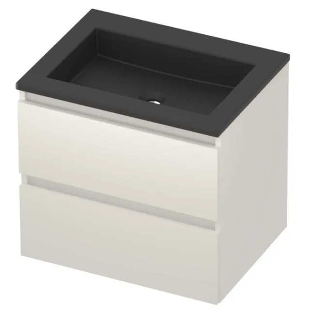 Basic-Line Aura 46 Badmeubelset Acryl Zonder Kraangat Greeploos 60x46x54 cm Mat White Mat Zwart