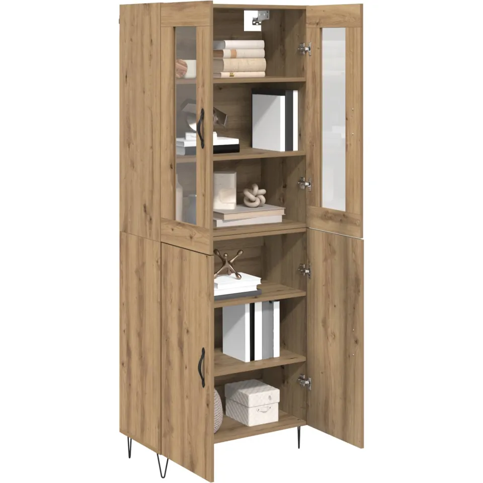 vidaXL Hoge kast Artisan Eiken 69,5 x 34 x 90 cm Bewerkt hout Bruin