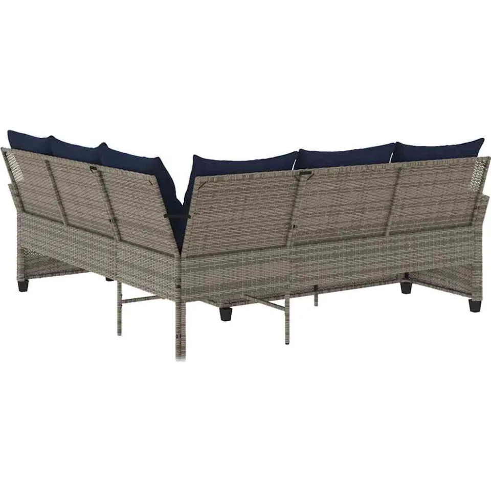 vidaXL Loungebank met kussens L-vormig poly rattan grijs, foto 4