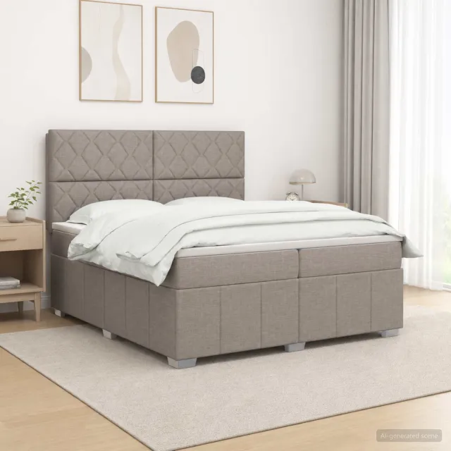 vidaXL Boxspringbed met matras met hoofdeinde Taupe 200 x 200 cm Stof