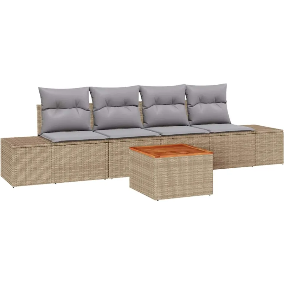 vidaXL Tuinbankenset 5 st Beige poly rattan, foto 4
