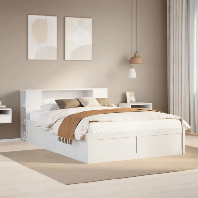 vidaXL Bedframe zonder matras massief grenenhout wit 135x190 cm