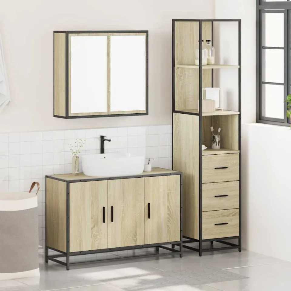 vidaXL 3-delige Badkamermeubelset bewerkt hout sonoma eikenkleurig, foto 2