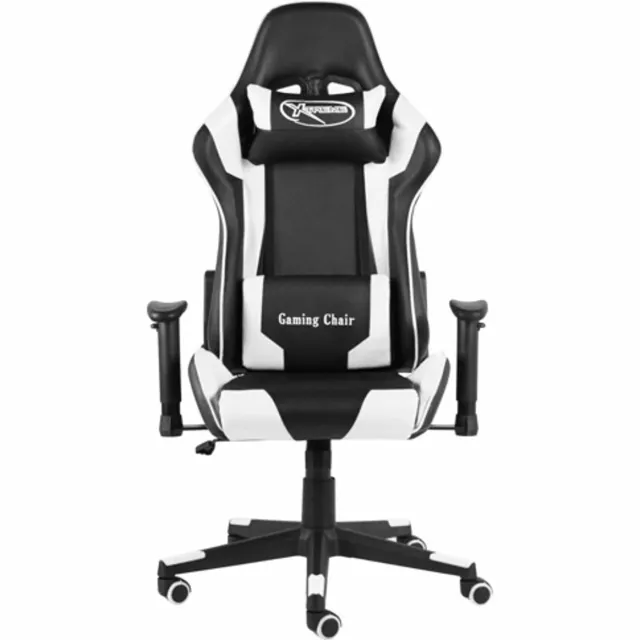 vidaXL Gamestoel - draaibaar - PVC - wit wit en zwart