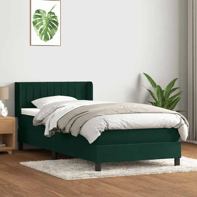 vidaXL Boxspring met matras fluweel donkergroen 80x220 cm groen
