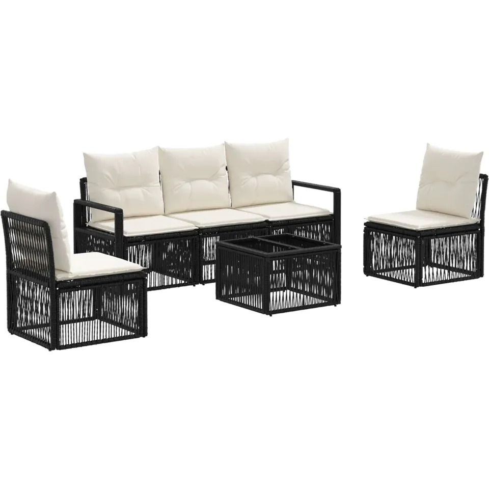 vidaXL Tuinbankenset 6 st Zwart poly rattan, foto 3