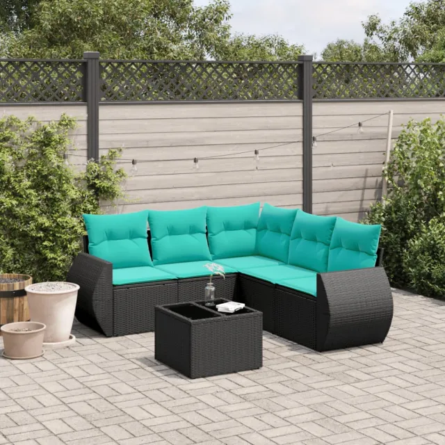 vidaXL 6-delige tuinbankset met kussens van zwart polyrotan, foto 2