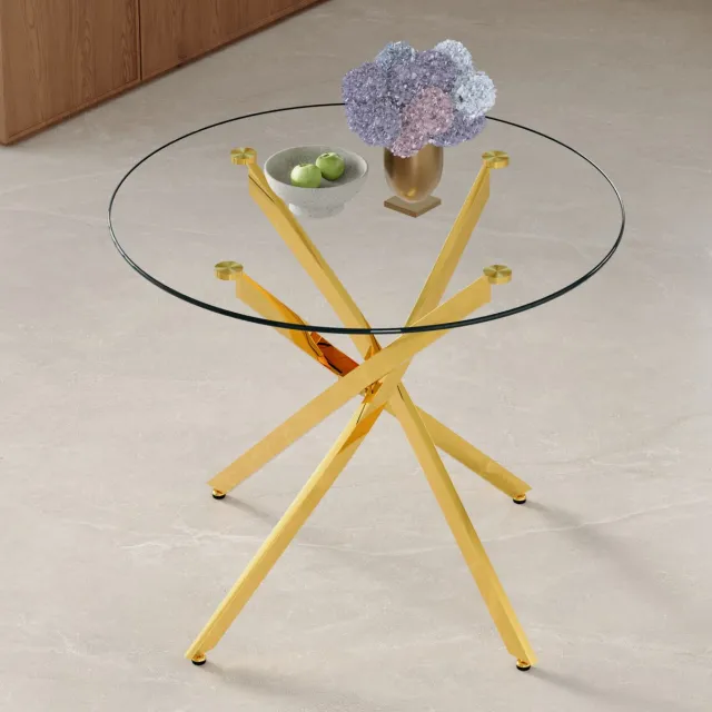 STILVORA Eettafel - Ronde Tafel Van Gehard Glas - Voor Kleine Eethoek En 2 Tot 4 Personen - Metaal En Glas - 88x88x75 Cm - Goud;Transparant