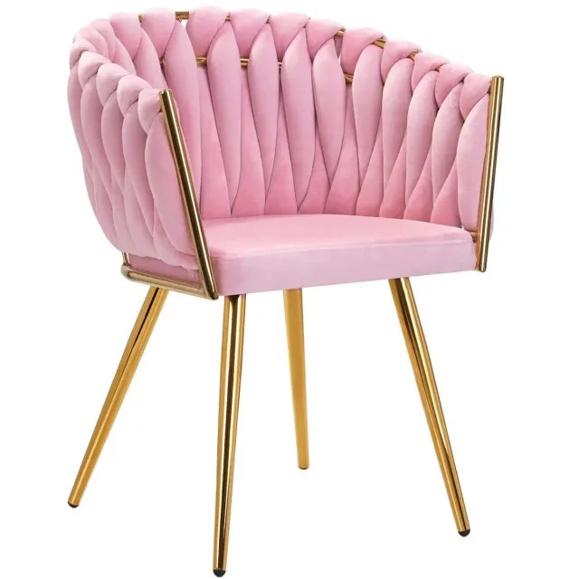 Mega Beauty Shop Stoel LUX Roze Fluweel - gouden poten - luxe stoel - Fauteuil