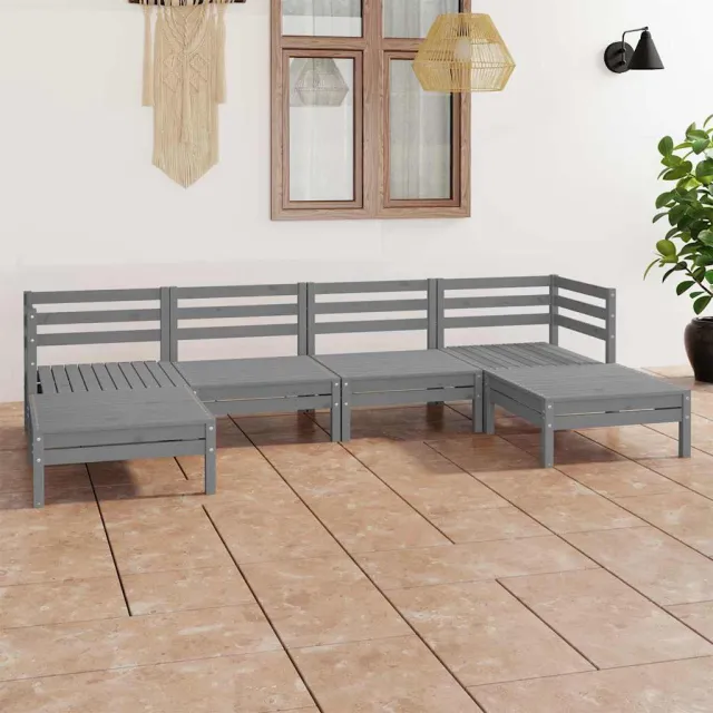 vidaXL 6-delige Loungeset massief grenenhout grijs, foto 2