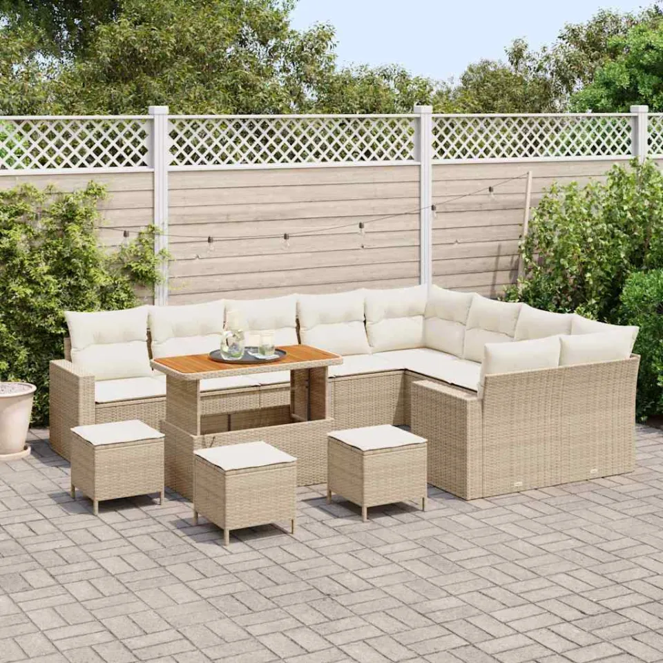vidaXL Tuinbankenset 13 st Beige poly rattan, foto 3