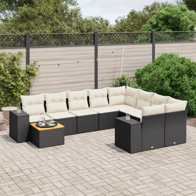 vidaXL 10-delige Loungeset met kussens poly rattan zwart, foto 2
