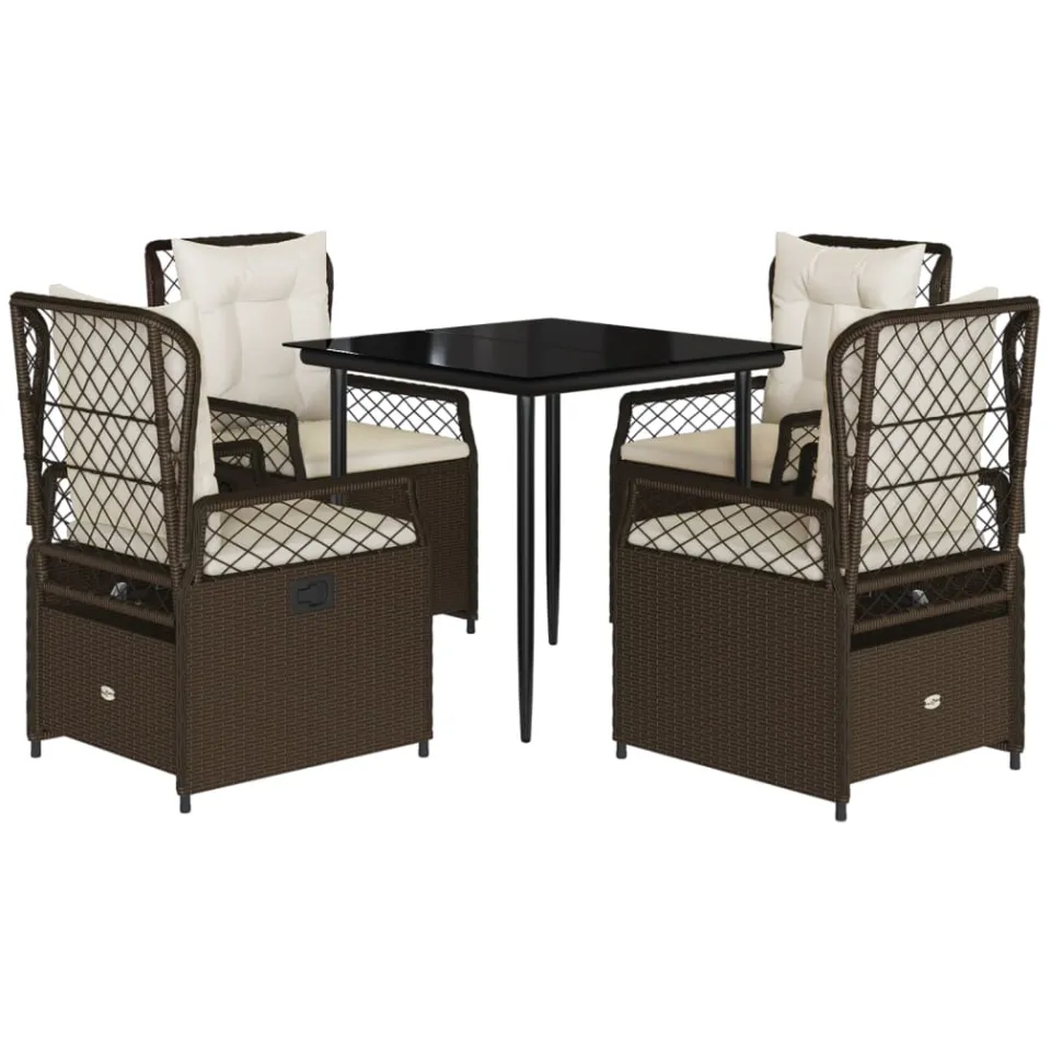vidaXL 5-delige Tuinset met kussens poly rattan bruin, foto 3