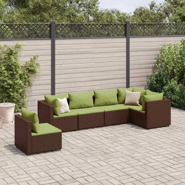 vidaXL 6-delige Loungeset met kussens poly rattan bruin, foto 2