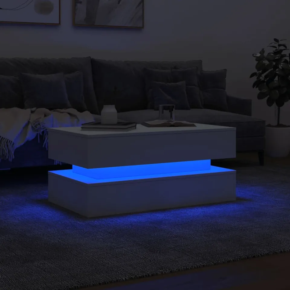 vidaXL Salontafel met LED-verlichting 90x50x40 cm wit, foto 4