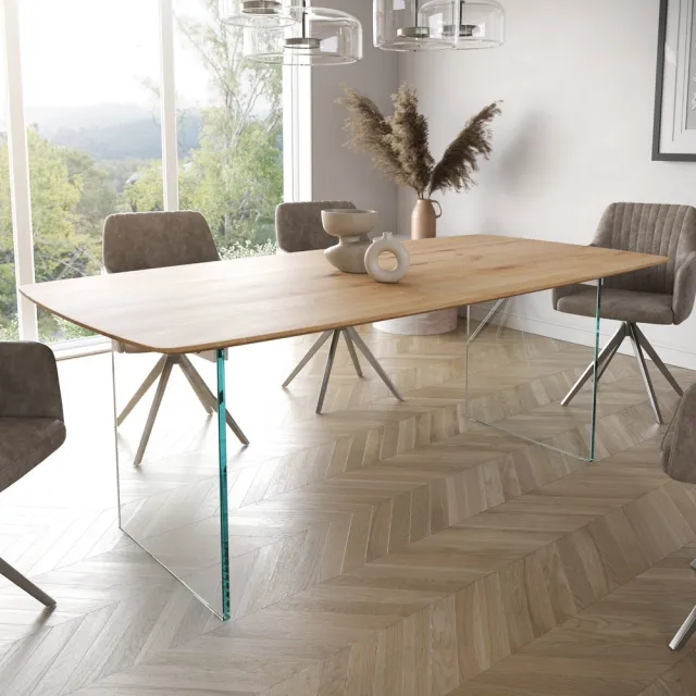 DELIFE Eetkamertafel Edge Boot eiken natuur 200x100x2,5-3 glas Zwitserse rand Bruin