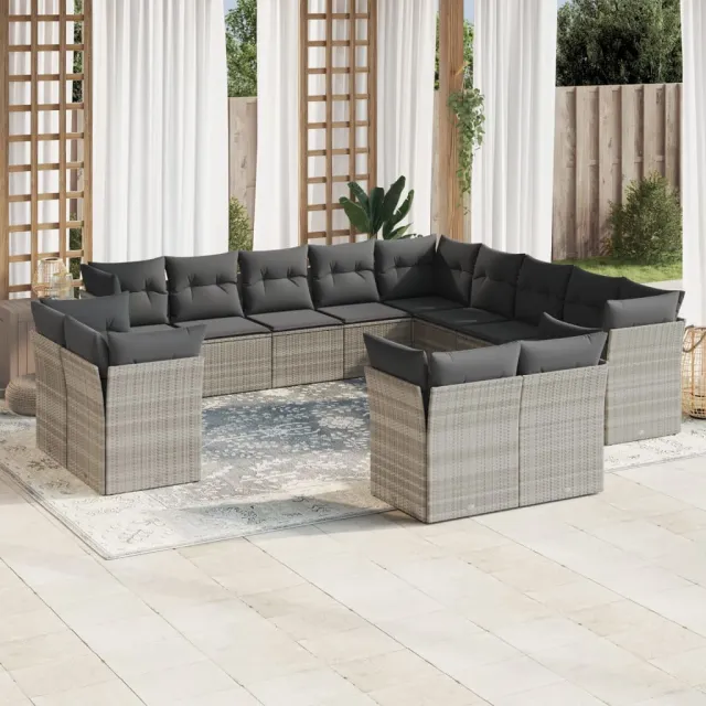 vidaXL 13-delige Loungeset met kussens poly rattan lichtgrijs grijs, foto 2