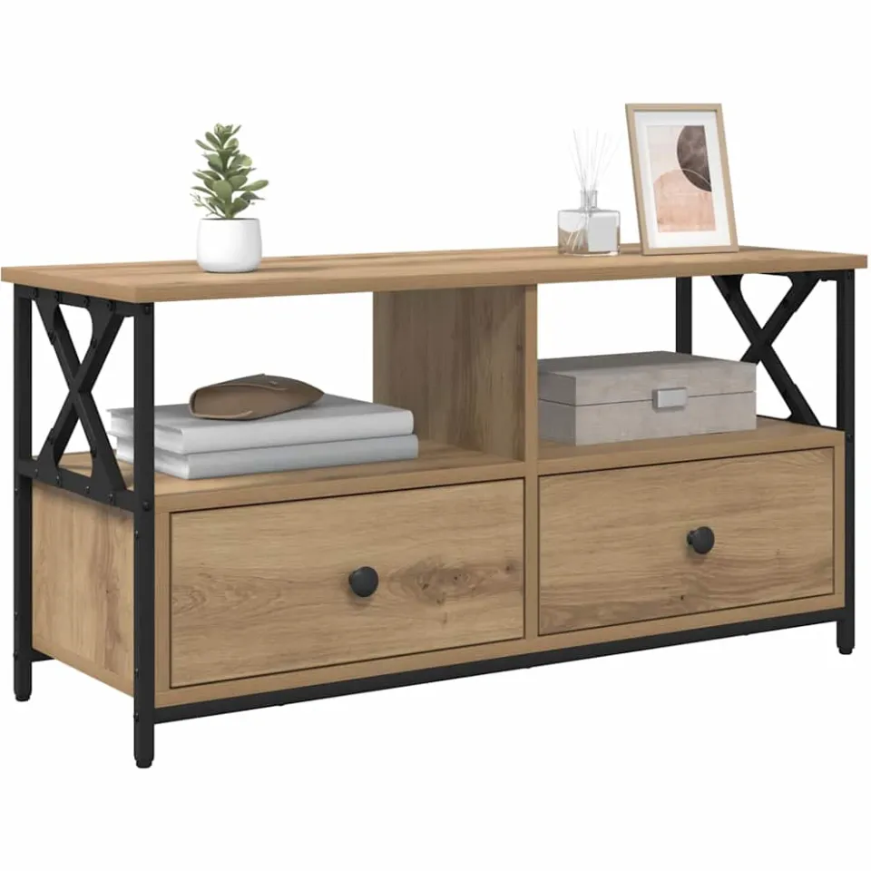 vidaXL TV-kast 90 x 33 x 45 cm Artisan Eiken Engineered hout en staal Bruin