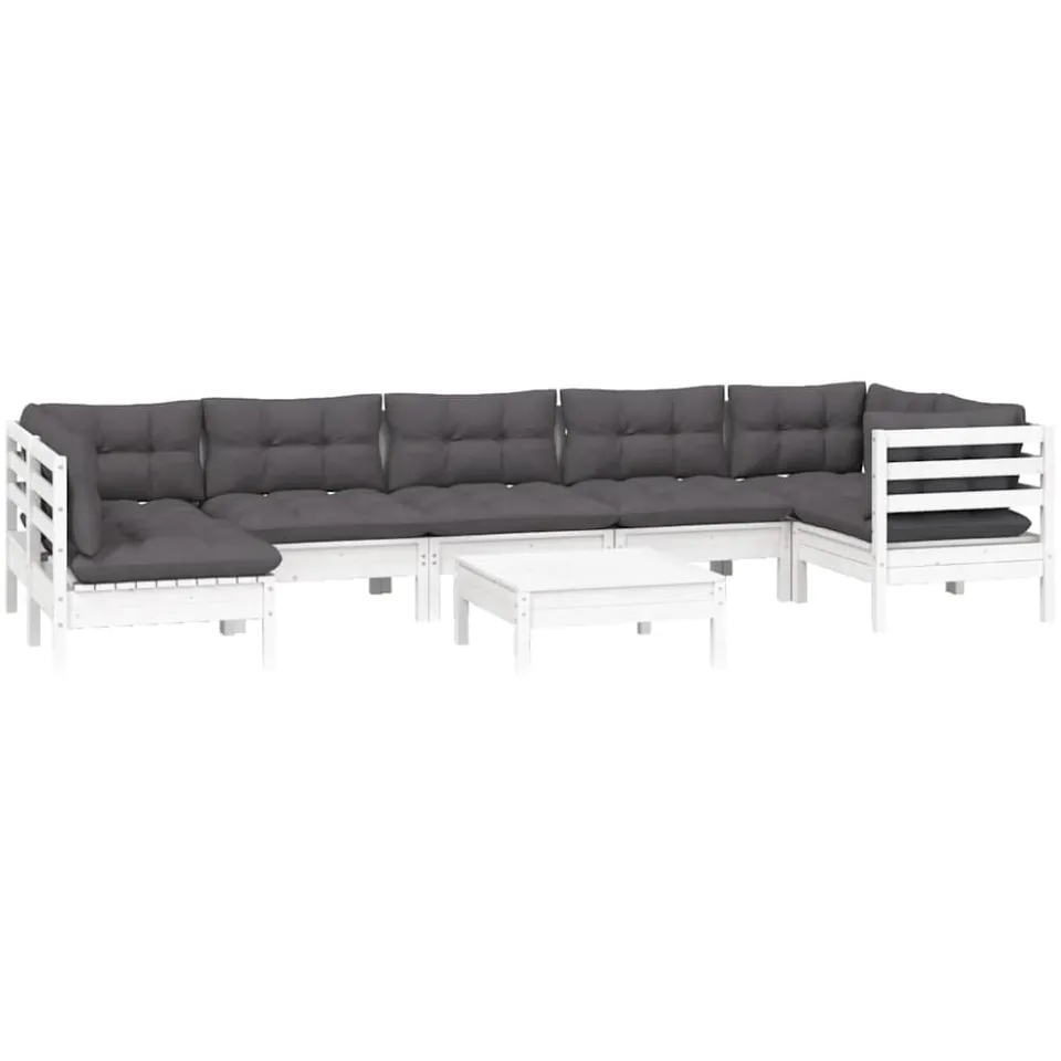 vidaXL 8-delige Loungeset met kussens grenenhout wit